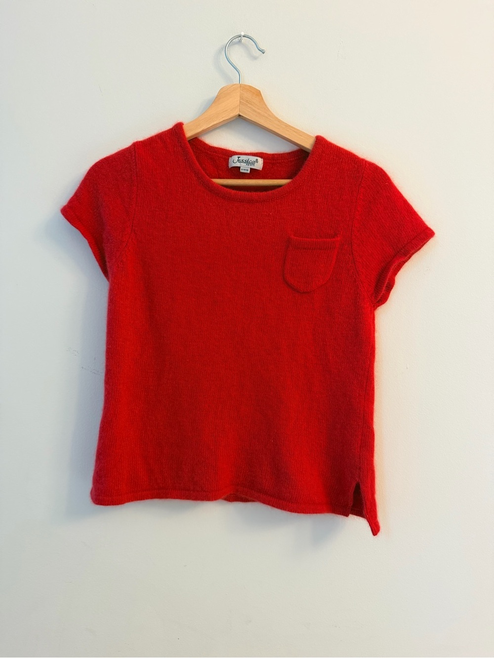 Angora blend Red Short-Sleeve Knit Top